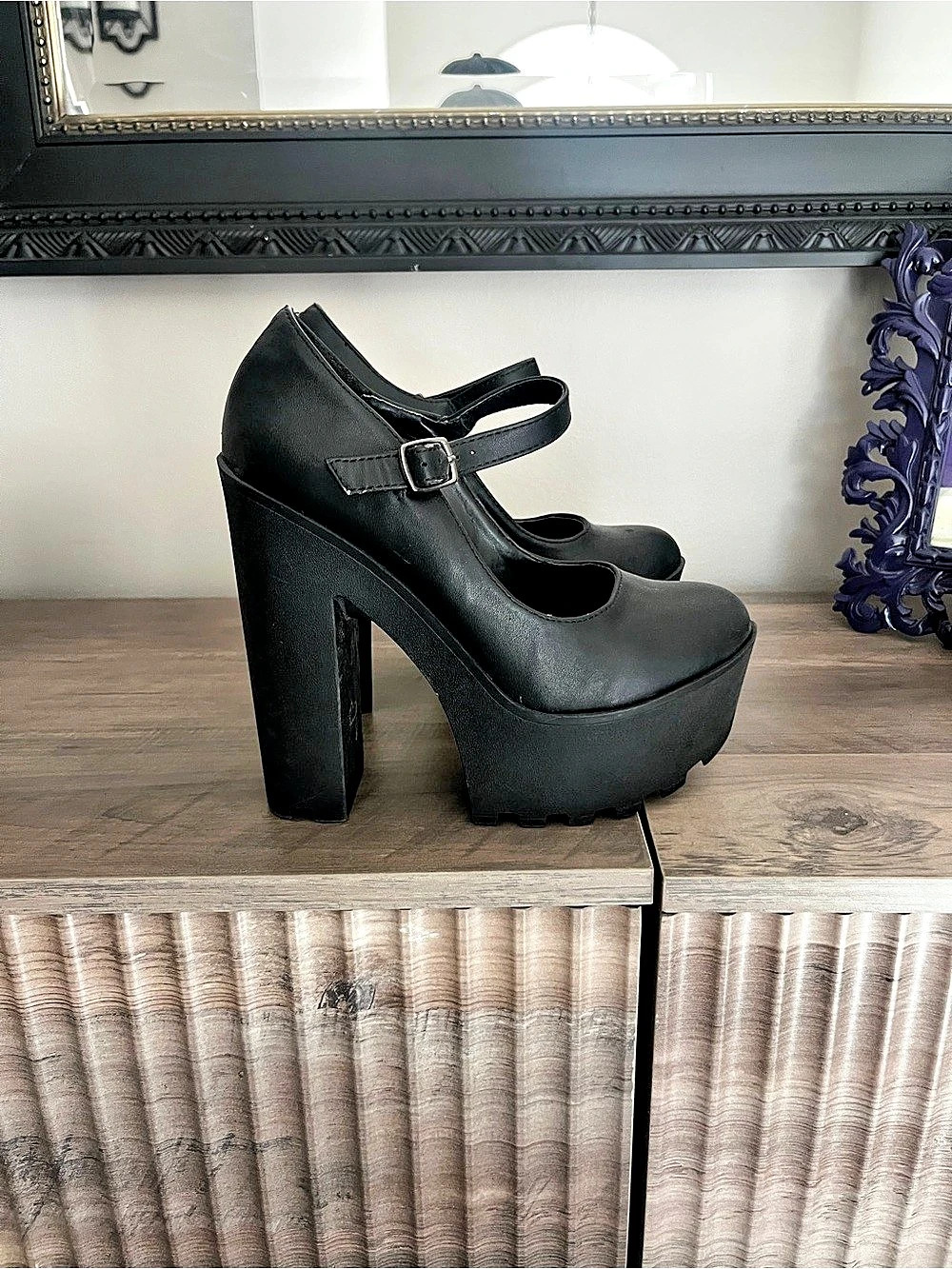 Soda Nosta-S Black Platform Mary Jane Heels